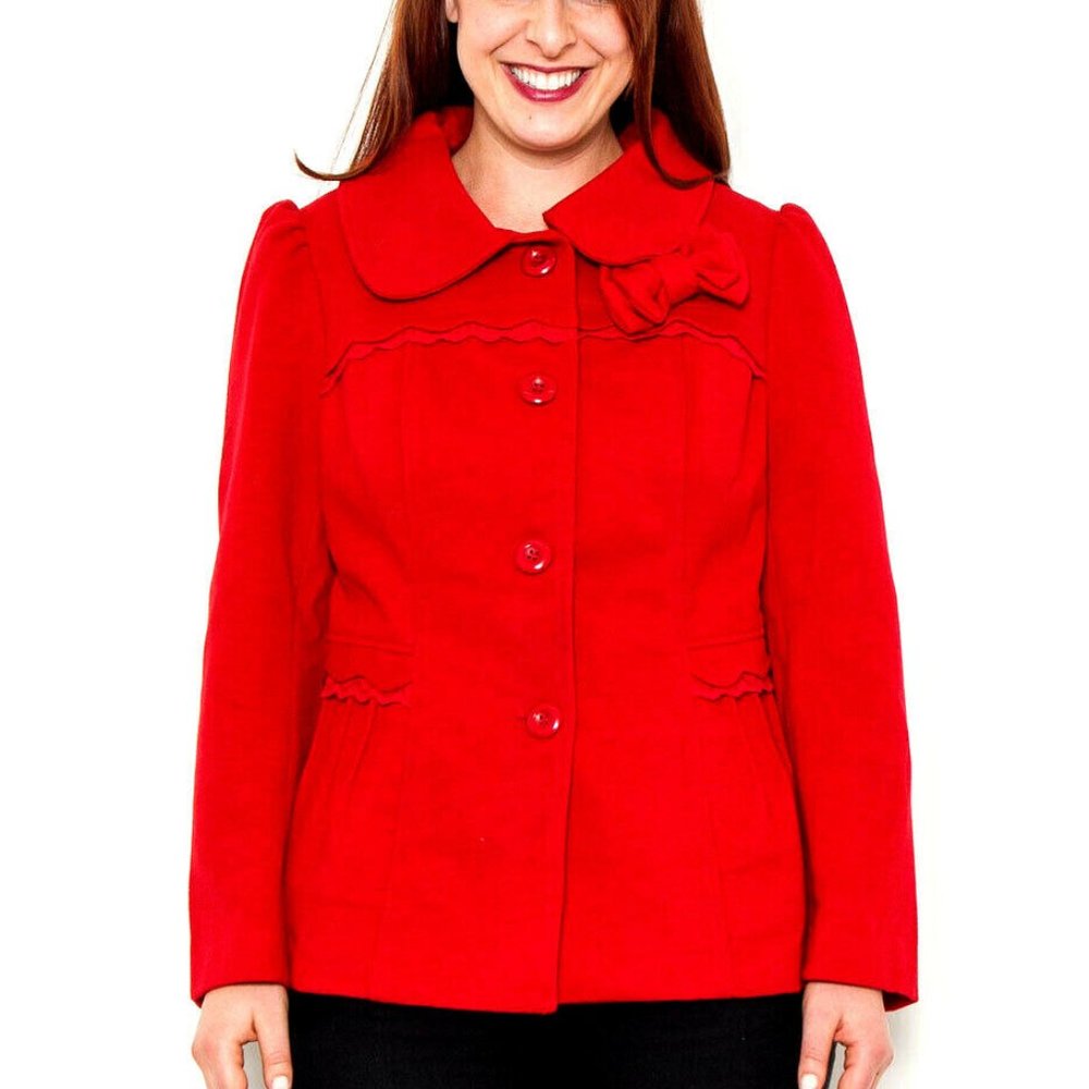 Naranka Ladies Peacoat Solid Red Front Bow Size XL  NWT